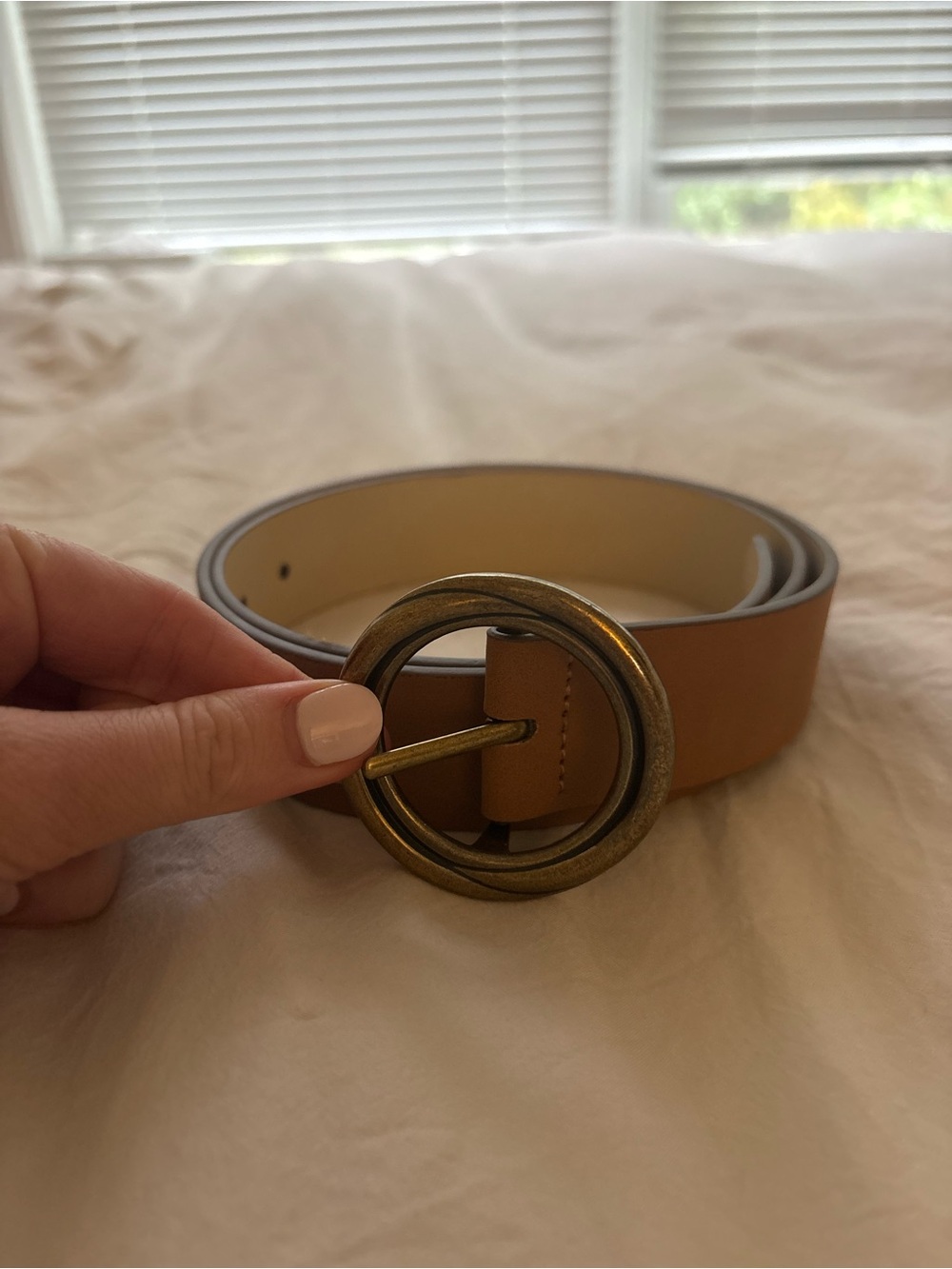 Target Tan Leather Double-Ring Buckle Belt